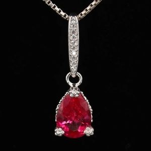 925 Sterling Silver Pink Tourmaline Diamond Teardrop Pendant Designer Necklace